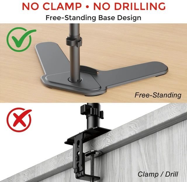 Alt view image 2 of 5 - Suptek Free-Standing Dual Monitor Desk Mount, Full Motion Stand for 2 Monitors up to 32" 15.4lbs Each, Height Adjustable Swivel Tilt 360 Rotation, VESA Compatible with Phone Slot, Black