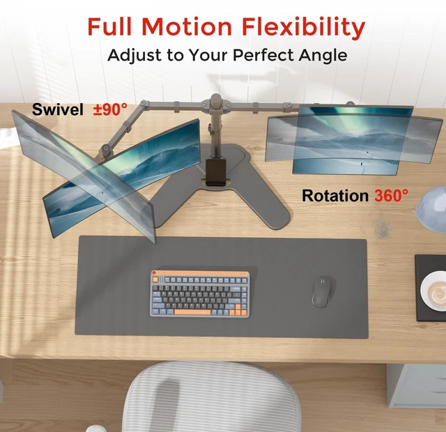 Alt view image 3 of 5 - Suptek Free-Standing Dual Monitor Desk Mount, Full Motion Stand for 2 Monitors up to 32" 15.4lbs Each, Height Adjustable Swivel Tilt 360 Rotation, VESA Compatible with Phone Slot, Black