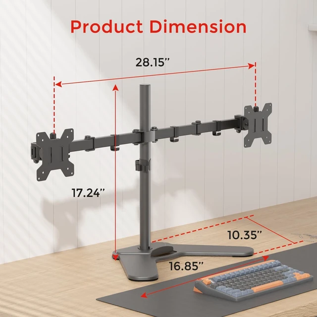 Alt view image 5 of 5 - Suptek Free-Standing Dual Monitor Desk Mount, Full Motion Stand for 2 Monitors up to 32" 15.4lbs Each, Height Adjustable Swivel Tilt 360 Rotation, VESA Compatible with Phone Slot, Black
