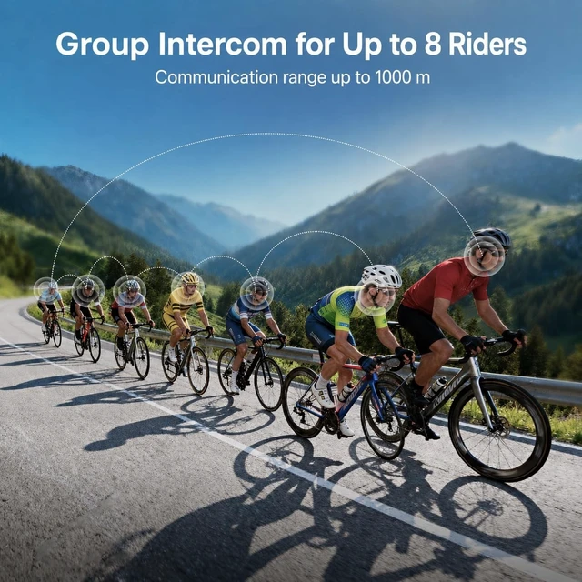 Alt view image 3 of 5 - J-TREK BH03 Bluetooth 5.4 Helmet Headphone, 8-Way Group Cycling Communication System with 1000m Range, Noise Cancelling Cycling Headset with Mic for Biking, Skiing, Climbing, Black Dual Pack