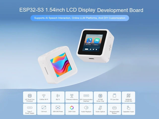 Alt view image 2 of 5 - ESP32-S3 1.54inch Touch LCD Development Board, with 240 240 Pixels 262K Color Display, Dual Microphones, 6-Axis Sensor, Integrate 2.4GHz Wi-Fi and BLE 5, Support AI Speech Interaction