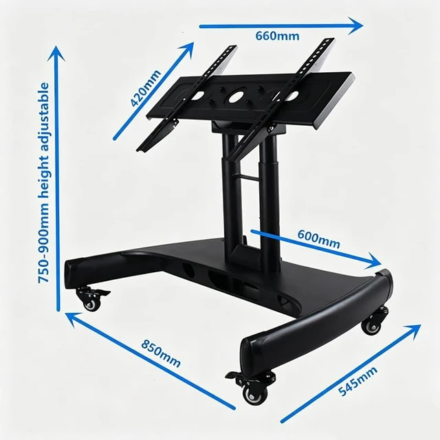 Alt view image 2 of 5 - BIGalleons Mobile TV Mount Stand, Low Height Monitor Cart with Wheels for 32-65 inch Flat Curved Screen TV, LED LCD, Height Adjustable, 90DegreeAdjustable Viewing Angle, Black