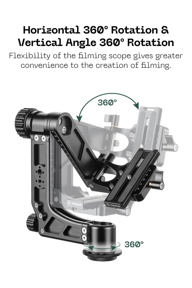 Alt view image 2 of 5 - FANAUE Gimbal Head for Tripod Heavy Duty Aluminum Alloy 360 Degree Panoramic Gimbal Tripod Head with 1/4'' Standard Quick Release Plate, Max Load 44lb/20kg