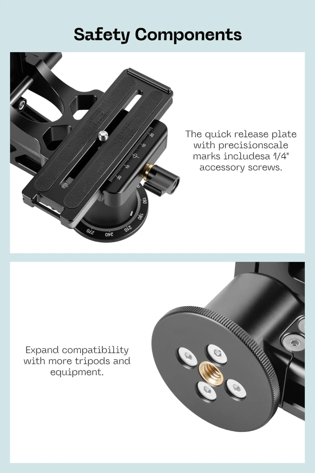 Alt view image 3 of 5 - FANAUE Gimbal Head for Tripod Heavy Duty Aluminum Alloy 360 Degree Panoramic Gimbal Tripod Head with 1/4'' Standard Quick Release Plate, Max Load 44lb/20kg