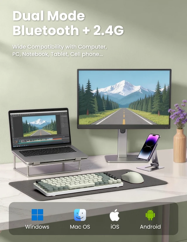 Alt view image 2 of 5 - Wireless Keyboard and Mouse Combo, Colorful 85 Keys Round Keyboard Mouse Set, with Fn Multimedia Keys for Office and Home, 3-Level DPI Adjustable Quiet Mouse for Windows, Mac,Desktop, Laptop, P