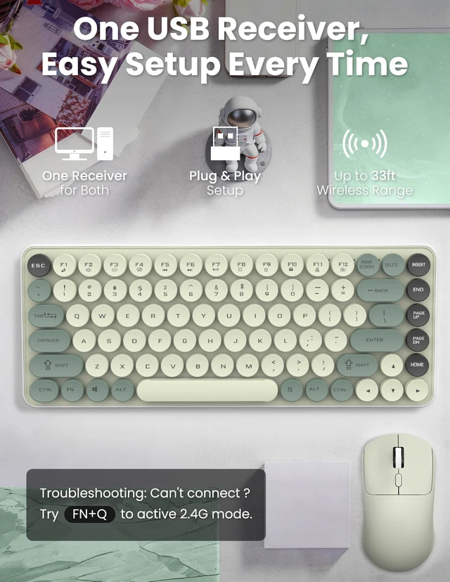 Alt view image 4 of 5 - Wireless Keyboard and Mouse Combo, Colorful 85 Keys Round Keyboard Mouse Set, with Fn Multimedia Keys for Office and Home, 3-Level DPI Adjustable Quiet Mouse for Windows, Mac,Desktop, Laptop, P