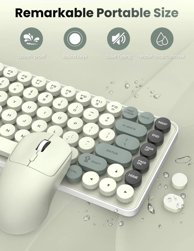 Alt view image 3 of 5 - Wireless Keyboard and Mouse Combo, Colorful 85 Keys Round Keyboard Mouse Set, with Fn Multimedia Keys for Office and Home, 3-Level DPI Adjustable Quiet Mouse for Windows, Mac,Desktop, Laptop, P
