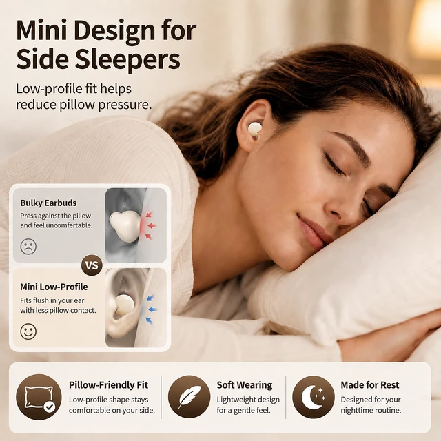 Alt view image 2 of 5 - Invisible Sleep Earbuds for Side Sleepers, Mini Bluetooth Headphones, Skin