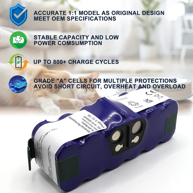 Alt view image 4 of 5 - RHKRKQN XLife Replacement Battery for iRobot Roomba 14.4V 3000mAh