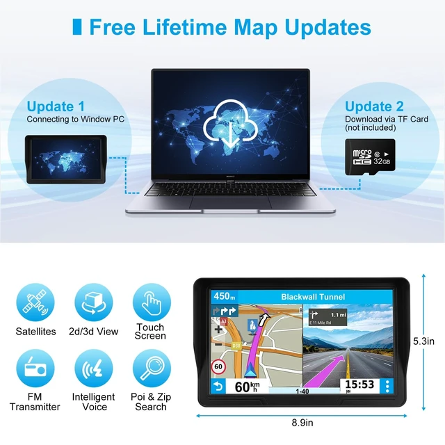 Alt view image 4 of 5 - GPS Navigator for Car Truck RV, 9-Inch HD Touchscreen GPS for Car with 2026 Maps Free Lifetime Updates, Voice Turn-by-Turn Guidance, Custom Truck Routing, Speed & Red Light Camera Alerts