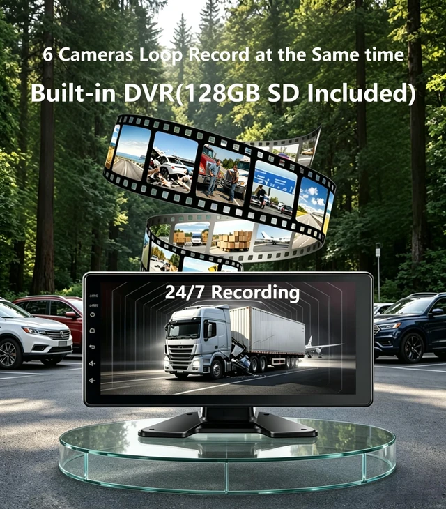 Alt view image 3 of 5 - 5 Split Rader Sensor Touchable 128GB Large Alarm Screen 1080P Backup Camera 10.36-Inch Monitor & Built-in DVR Video for RV Truck Trailer Rear Side Front Reversing View Wired System Image Waterproof