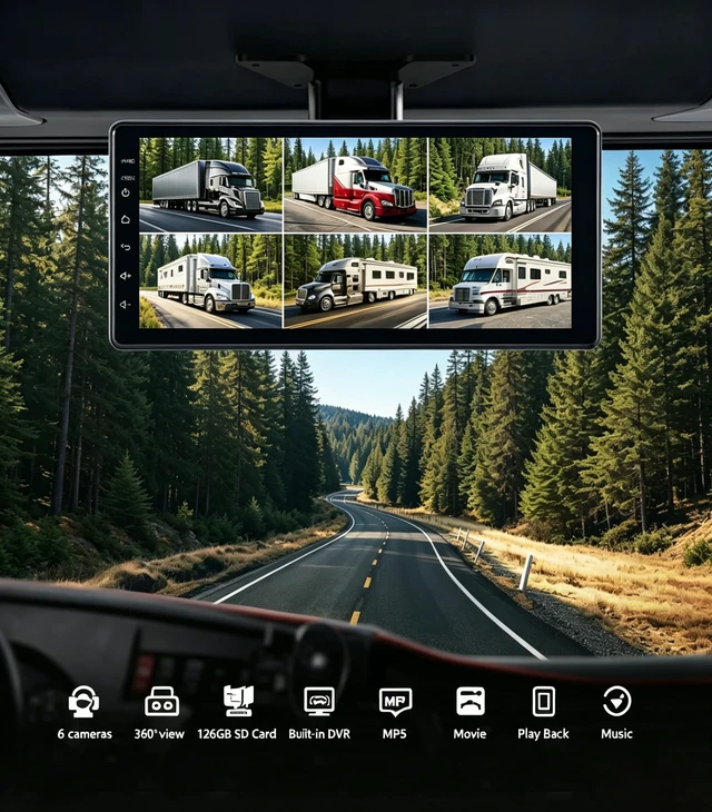 Alt view image 2 of 5 - 5 Split Rader Sensor Touchable 128GB Large Alarm Screen 1080P Backup Camera 10.36-Inch Monitor & Built-in DVR Video for RV Truck Trailer Rear Side Front Reversing View Wired System Image Waterproof