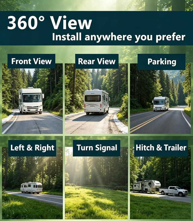 Alt view image 4 of 5 - 5 Split Rader Sensor Touchable 128GB Large Alarm Screen 1080P Backup Camera 10.36-Inch Monitor & Built-in DVR Video for RV Truck Trailer Rear Side Front Reversing View Wired System Image Waterproof