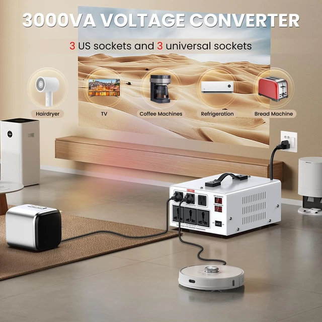 Alt view image 3 of 5 - 3000VA Step Up/Down Voltage Transformer Converter 110/120V to 220/240V