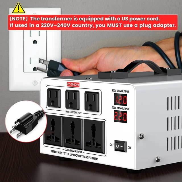 Alt view image 4 of 5 - 3000VA Step Up/Down Voltage Transformer Converter 110/120V to 220/240V