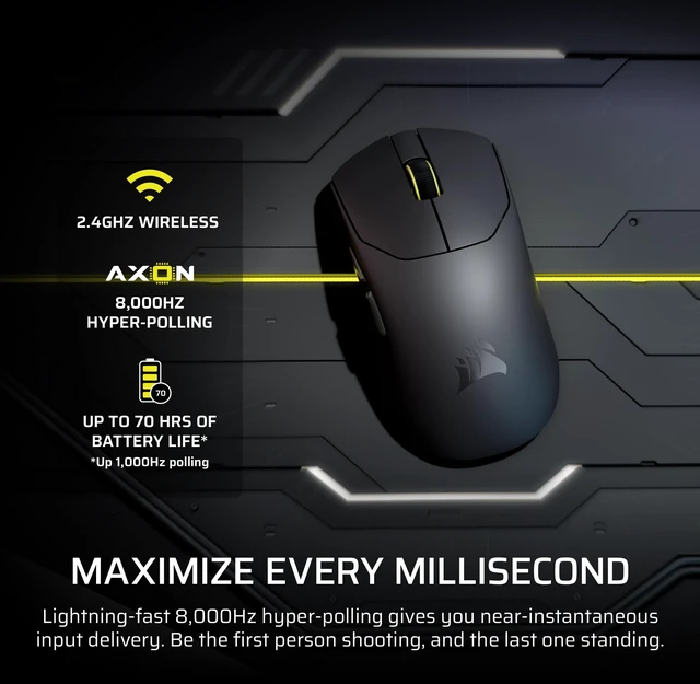 Alt view image 5 of 5 - Corsair Sabre v2 PRO Ultralight FPS Wireless Gaming Mouse 33,000 DPI, 36g Weight, 8,000Hz Hyper-Polling, Mechanical Switches, Up to 70-Hour Wireless Battery Life, Web Hub Black (