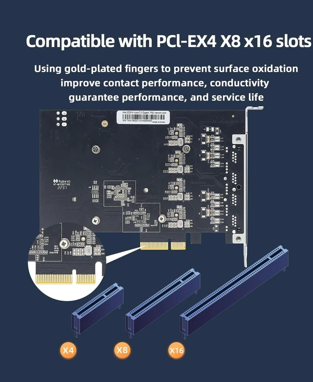 Alt view image 4 of 5 - Buacoz Quad Port Network Card with Intel I226 Chip PCI Express 2.5G Gigabit Ethernet NIC Card POE-Powered Server LAN RJ45 Support Windows 10/11