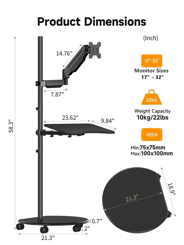 Alt view image 2 of 5 - suptek Mobile Desk Workstation with Monitor Mount for up to 32" Screen