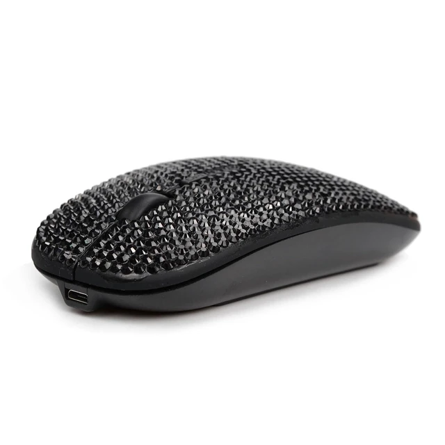 Alt view image 3 of 5 - blingbybri Luxury Bling Dazzling Rechargeable 2.4G Wireless Mouse Covered with Crystal Diamond Rhinestone - Black