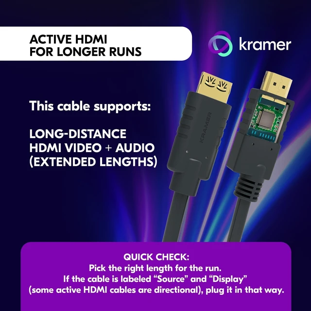 Alt view image 3 of 5 - Kramer Active High-Speed HDMI Cable CA-HM-82, 82 ft, 4K@60Hz, HDMI to HDMI
