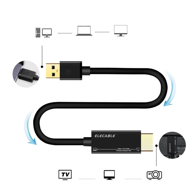 Alt view image 2 of 5 - ELECABLE USB to HDMI Adapter Cable 6FT for Mac OS Windows 11/10/8/7/, USB 3.0 to HDMI Male HD 1080P Monitor Display Audio Video Converter Cord. (6FT)
