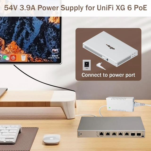 Alt view image 3 of 5 - 54V 3.9A Power Adapter for Ubiquiti UniFi XG 6 PoE - Compatible with US-XG-6POE, USW-Ultra-210W, 6/8-Port Switches - Replacement White 210W Power Supply (Model: UACC-Adapter-AC-210W)