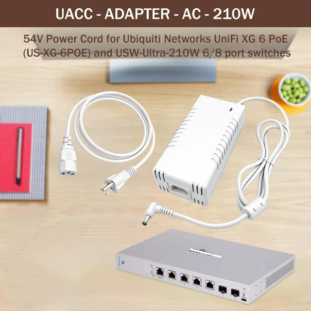 Alt view image 2 of 5 - 54V 3.9A Power Adapter for Ubiquiti UniFi XG 6 PoE - Compatible with US-XG-6POE, USW-Ultra-210W, 6/8-Port Switches - Replacement White 210W Power Supply (Model: UACC-Adapter-AC-210W)