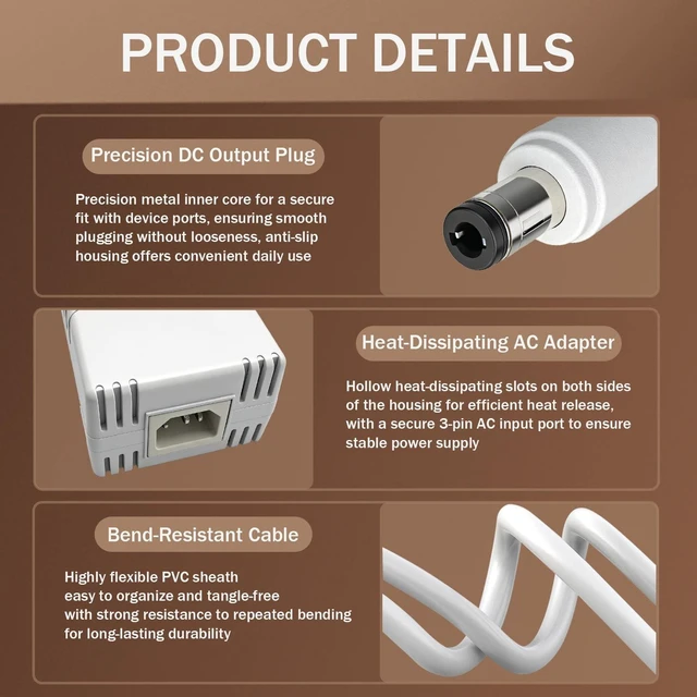 Alt view image 5 of 5 - 54V 3.9A Power Adapter for Ubiquiti UniFi XG 6 PoE - Compatible with US-XG-6POE, USW-Ultra-210W, 6/8-Port Switches - Replacement White 210W Power Supply (Model: UACC-Adapter-AC-210W)