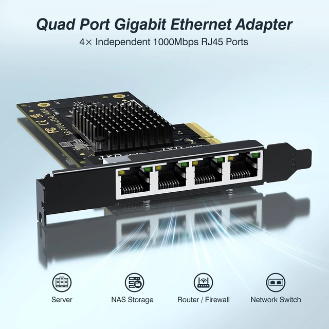 Alt view image 2 of 5 - 4 Port Gigabit PCIe RJ45 Network Card with Intel I350-T4 Controller