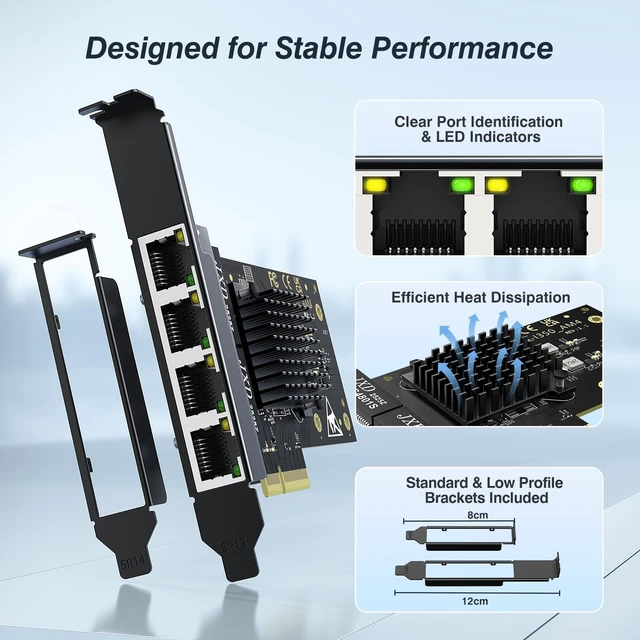 Alt view image 4 of 5 - 4 Port Gigabit PCIe RJ45 Network Card with Intel I350-T4 Controller
