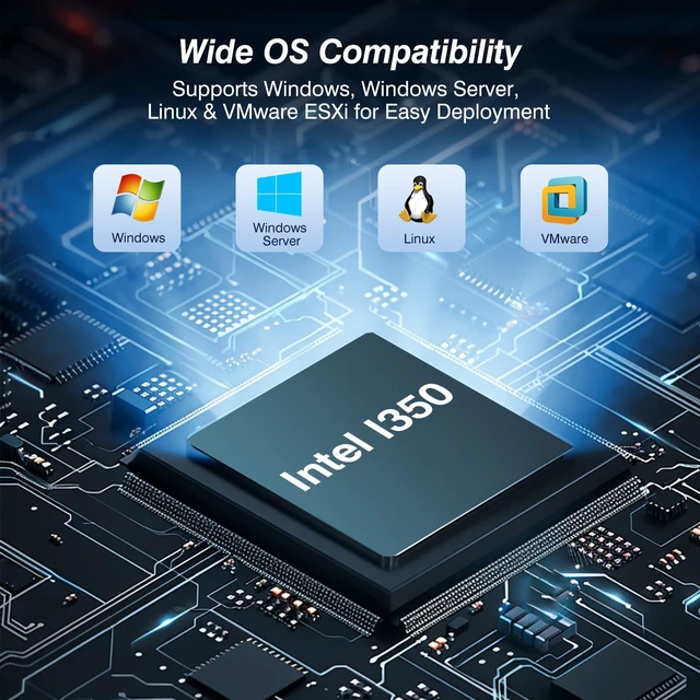 Alt view image 5 of 5 - 4 Port Gigabit PCIe RJ45 Network Card with Intel I350-T4 Controller