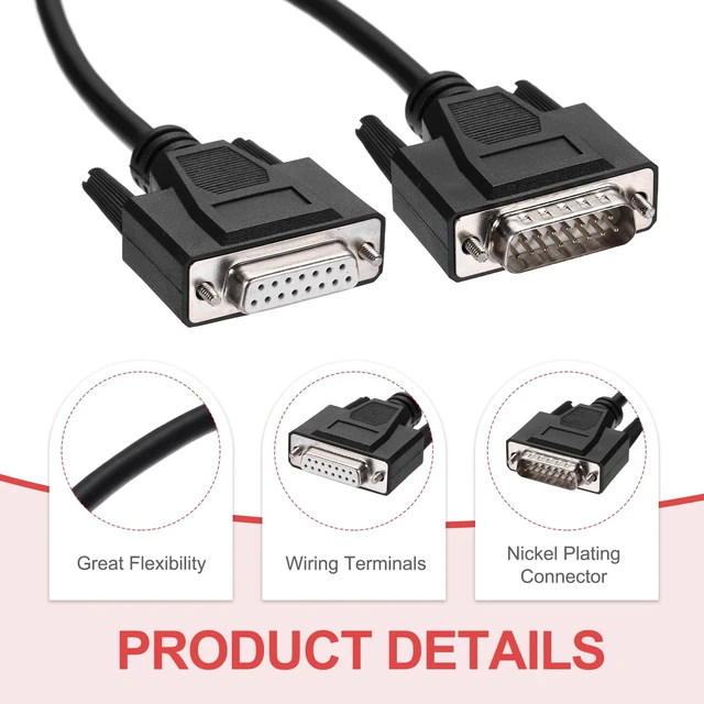 Alt view image 3 of 5 - MECCANIXITY DB15 Serial Cable, 28AWG Aluminium Foil Shielded DB15 Male to Female Straight Through Serial Cable for Data Communication, 16.4 ft