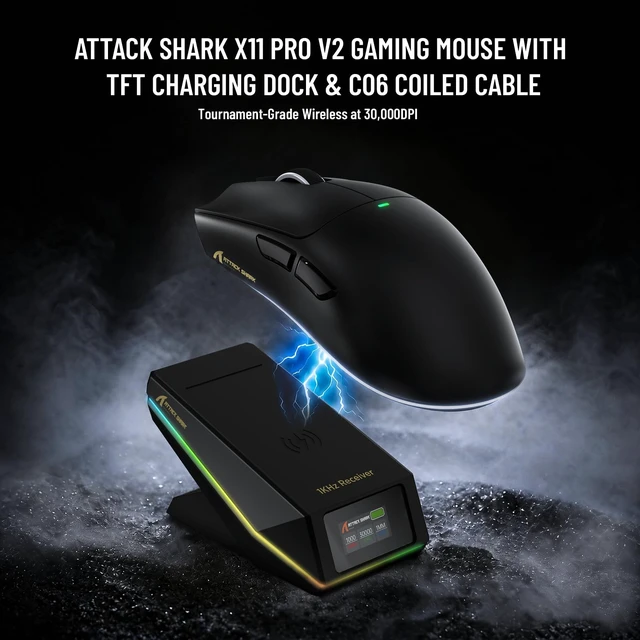 Alt view image 2 of 5 - ATTACK SHARK X11PRO V2 Wireless Gaming Mouse with RGB Charging Dock, Black