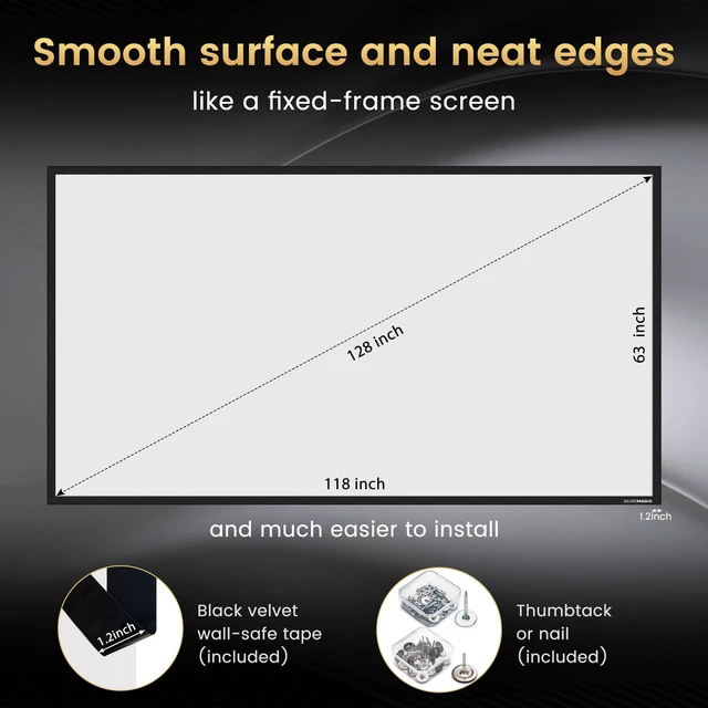 Alt view image 5 of 5 - High gain Projector Screen Material - for DIY Frame or Wall Mounted - 2.6X Brightness and High Contrast 30% ALR - 128 inch 2.35:1 White Screen - by SilverMagic