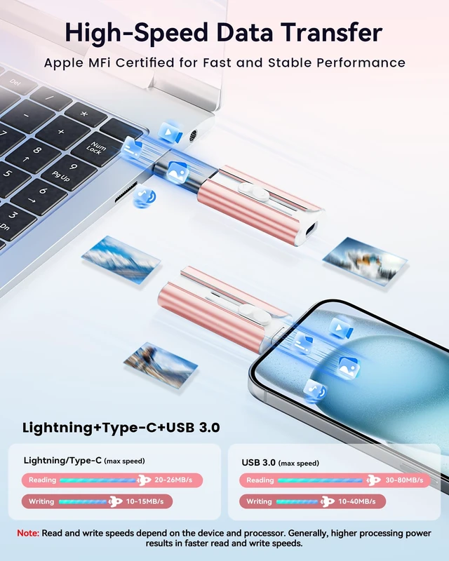 Alt view image 3 of 5 - MFi Certified 256GB Flash Drive for iPhone Thumb Drive USB Memory Stick