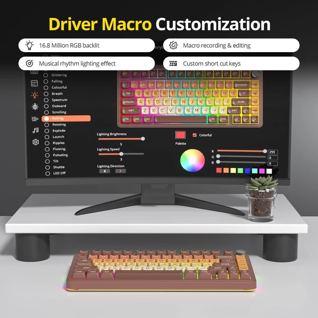 Alt view image 5 of 5 - surmen 75% Brown Wireless Mechanical Keyboard Tri-Mode for PC/Laptop