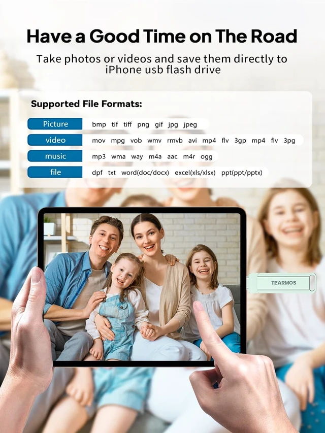 Alt view image 5 of 5 - TEARMOS 512GB Photo Stick for iPhone Flash Drive, Memory Stick Phone Storage for Photos and Videos Files Backup, Compatible with iPhone iPad Android PC, Plug & Play, No App Required (Green)