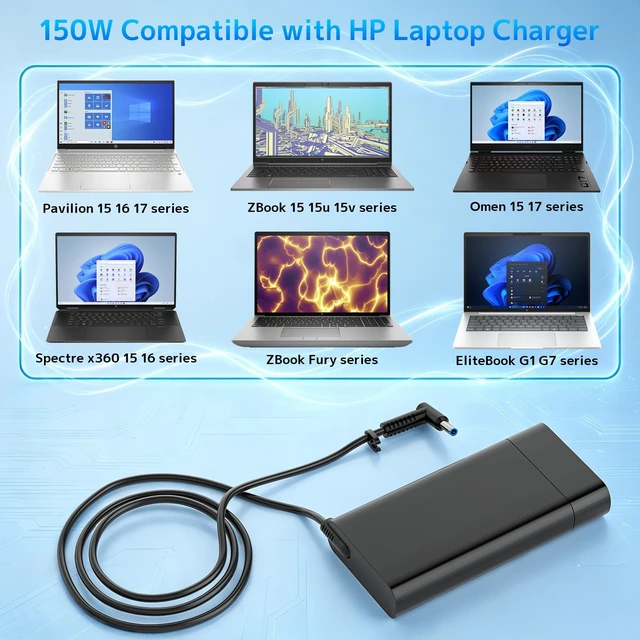 Alt view image 3 of 5 - 150W 19.5V 7.7A Laptop Charger for HP Pavilion Omen ZBook Victus EliteBook