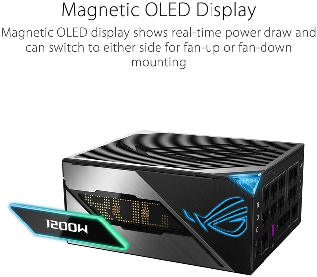 Alt view image 5 of 5 - ASUS ROG Thor 1200W Platinum III PSU (80 Plus Platinum Certified, ATX 3.1, GaN MOSFET, GPU-First Intelligent Voltage Stabilizer, Magnetic OLED Display, Turbo Mode, 10-Year Warranty)