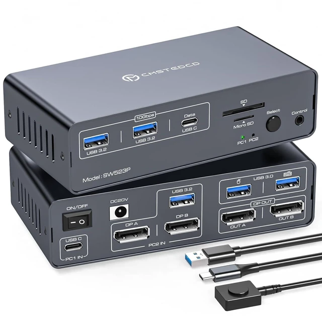 Main image of USB C & Displayport KVM Switch 2 Monitors Laptop & Desktop Docking Station