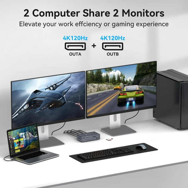 Alt view image 2 of 5 - USB C & Displayport KVM Switch 2 Monitors Laptop & Desktop Docking Station