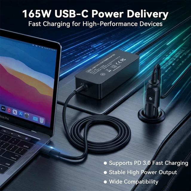 Alt view image 3 of 5 - Car Charger USB C 165W 100W for Dell/HP/Lenovo/Acer/Asus/MacBook/Samsung