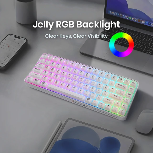 Alt view image 2 of 5 - Perixx PERIBOARD-836 Multi-Device RGB Backlit Wireless Keyboard, US English