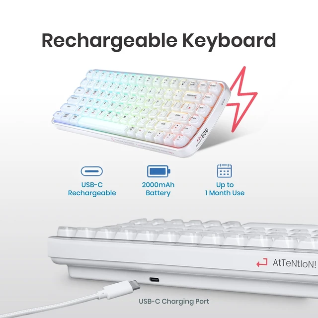 Alt view image 5 of 5 - Perixx PERIBOARD-836 Multi-Device RGB Backlit Wireless Keyboard, US English