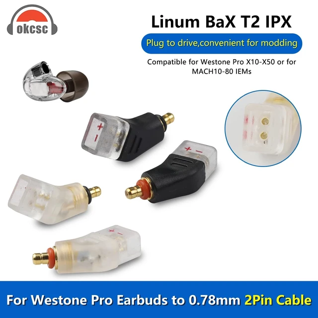 Alt view image 3 of 5 - okcsc Adapters for Westone Pro X10-X50 Male to 2 Pin Cable Compatible for MACH10-80 or Linum BAX T2 Headphones Lossless Sound Quality One Pair of Headphone Converter Transparent