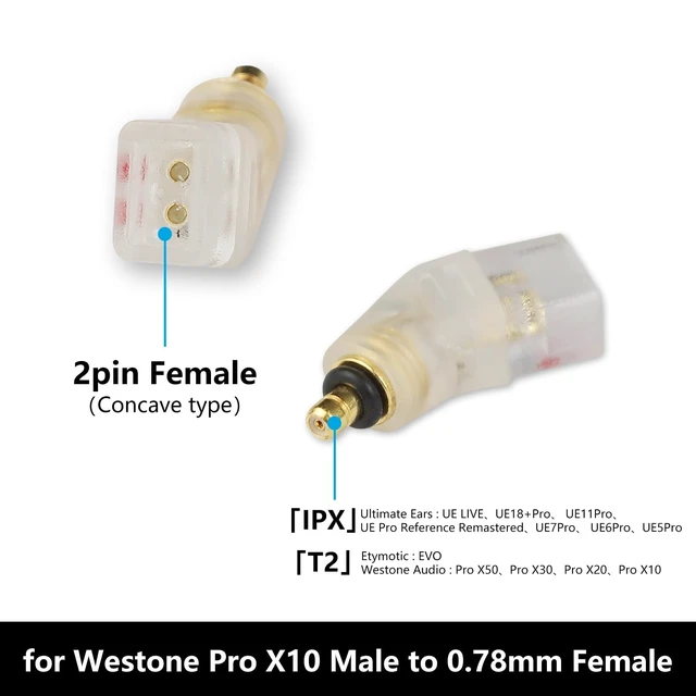 Alt view image 4 of 5 - okcsc Adapters for Westone Pro X10-X50 Male to 2 Pin Cable Compatible for MACH10-80 or Linum BAX T2 Headphones Lossless Sound Quality One Pair of Headphone Converter Transparent