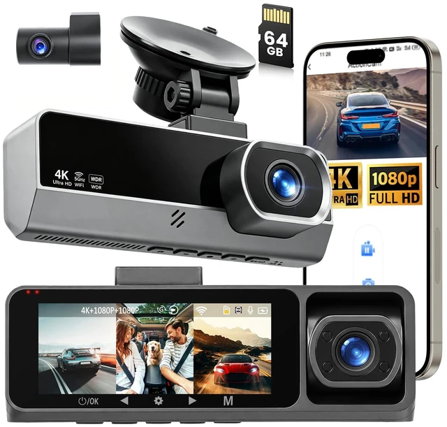 Main image of Inefala 4K Triple Dash Cam Front and Rear Inside, 3 Channel Car Camera