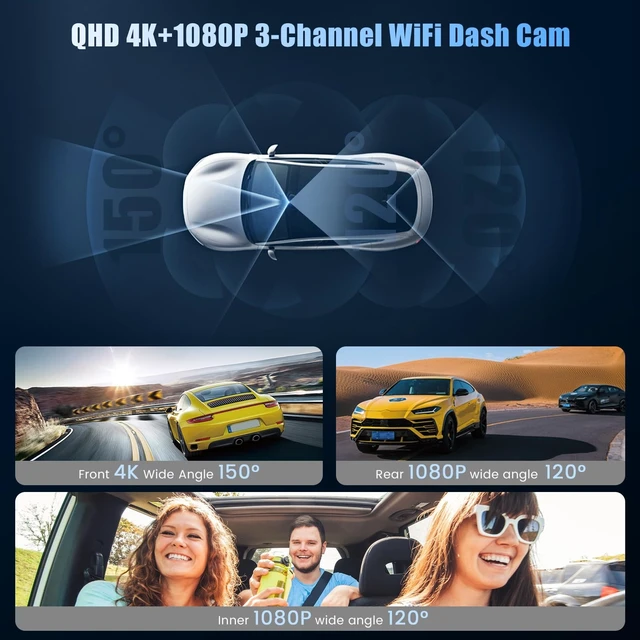 Alt view image 2 of 5 - Inefala 4K Triple Dash Cam Front and Rear Inside, 3 Channel Car Camera