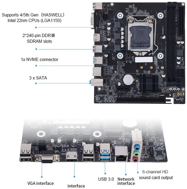 Alt view image 4 of 5 - VBESTLIFE H81 Gaming Motherboard, LGA 1150 Socket M ATX DDR3 16GB RAM for Core i3 i5 i7 4th Gen E3 V3 Celeron G Series, M.2 NVMe NGFF SATA 3.0 6Gbs PCIE x16