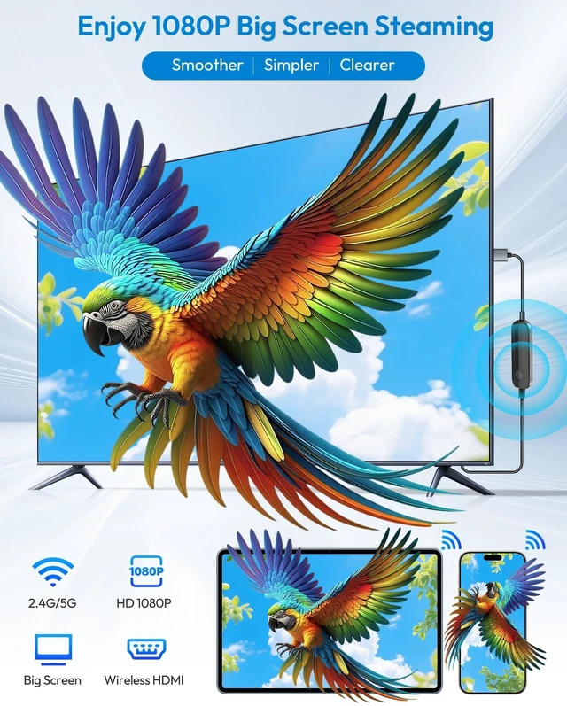 Alt view image 3 of 5 - AINBREC Wireless HDMI Display Adapter for iPhone AirPlay,1080P@60Hz Screen Mirroring Adapter for TV, Plug and Play for iPhone/iPad/MacBook to Projector/Monitor, Dual-Band 5G/2.4G for Home and T